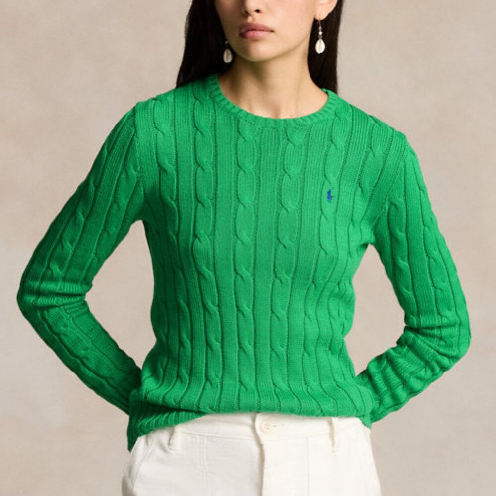 Ralph Lauren Sport Cable-Knit Cotton Crewneck Slim Fit Green Jumper Size Large